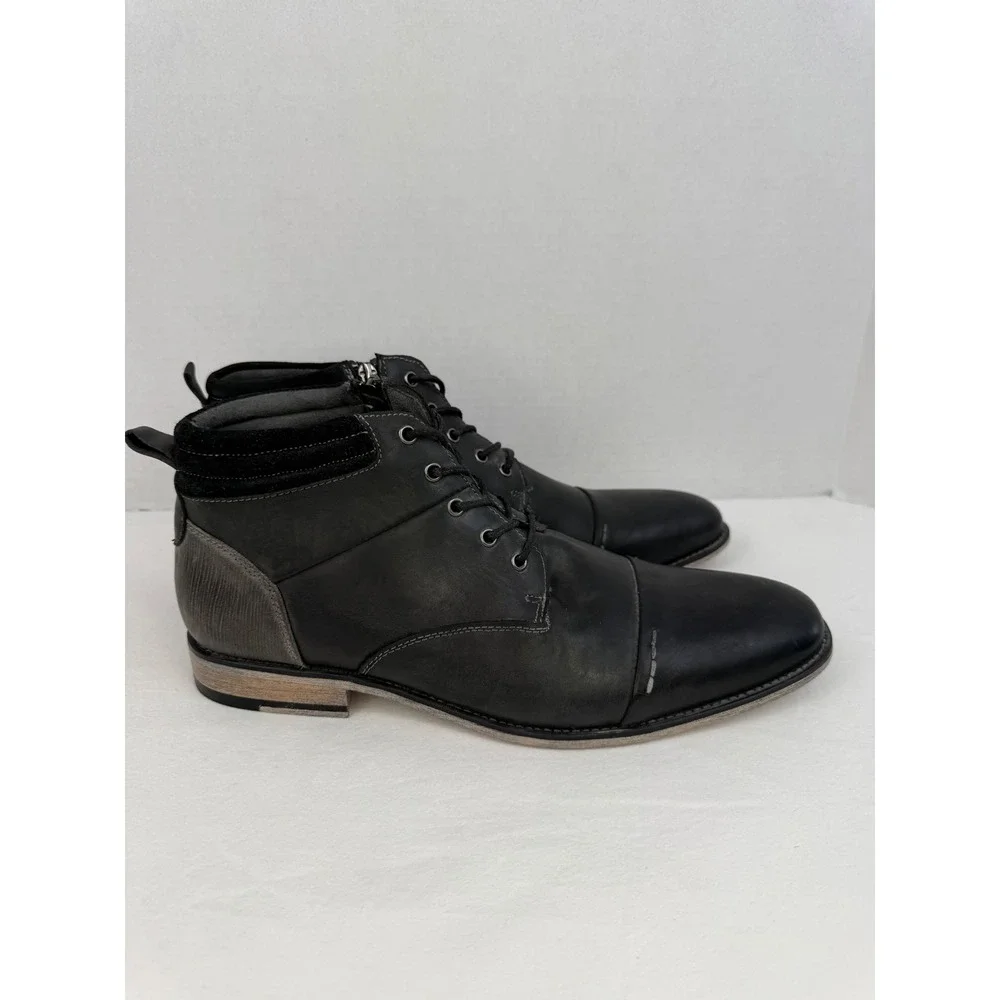 Steve Madden Mens P-Kontac Black Leather Cap Toe Lace Up Zip Dress Boots Size 11
